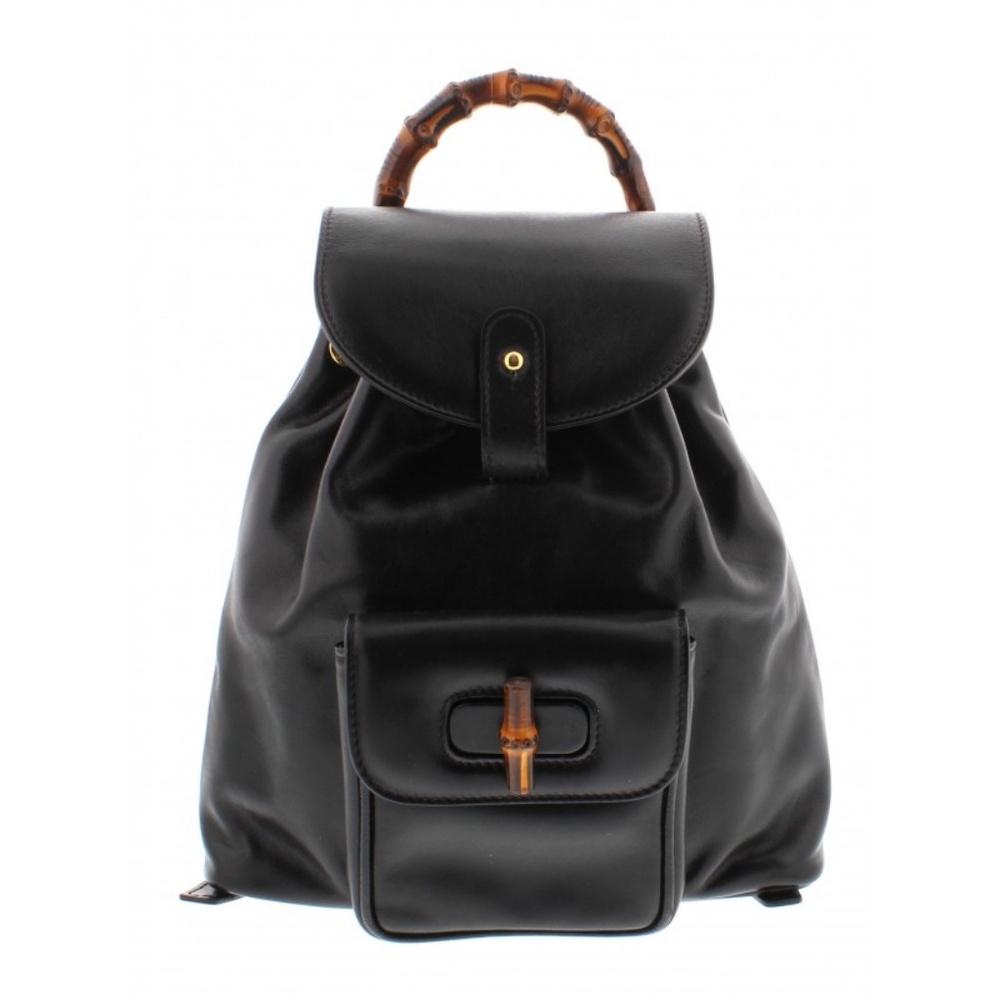 Gucci Black Leather Drawstring Bamboo Mini Backpac